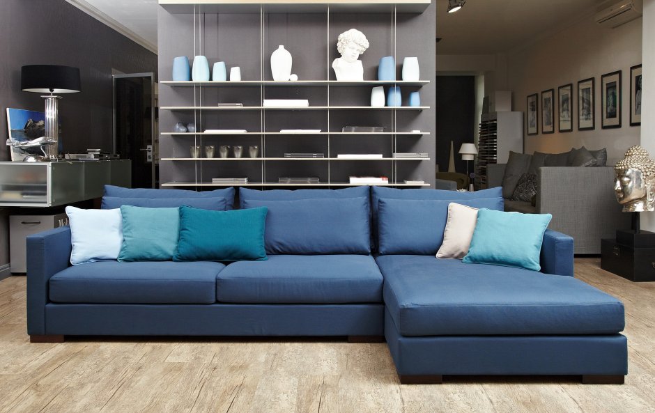 Синий угловой диван