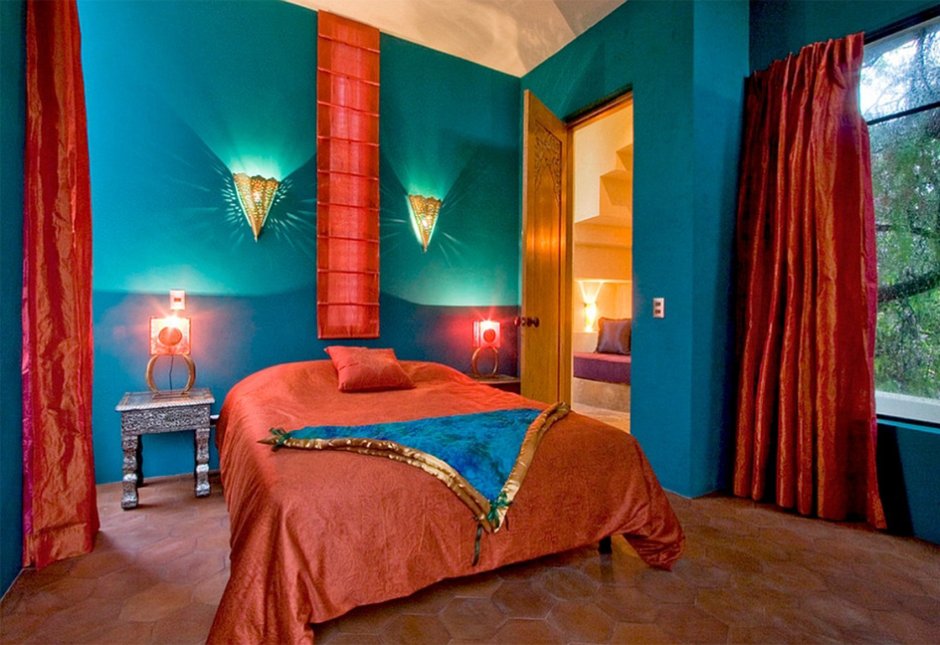 Терракотовый цвет в интерьере спальни