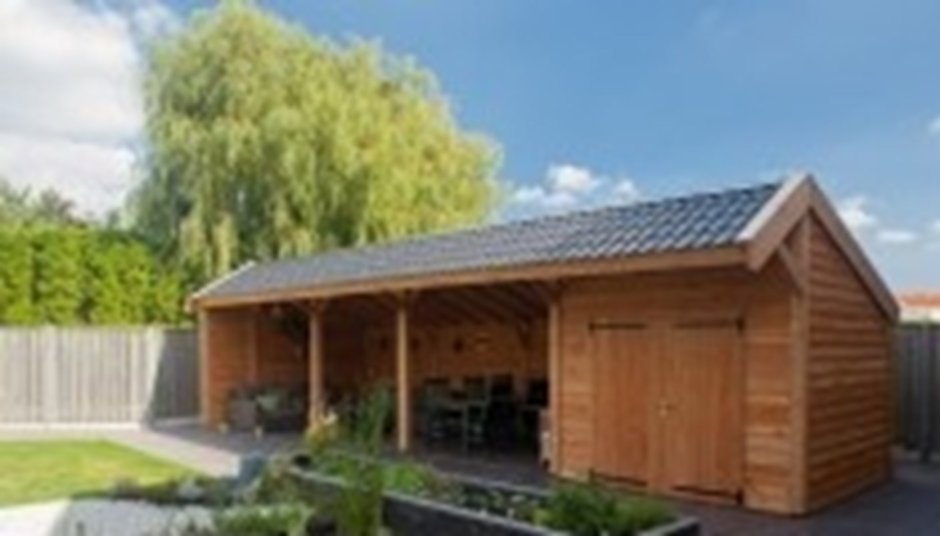 Баня с односкатной крышей и беседкой под одной крышей