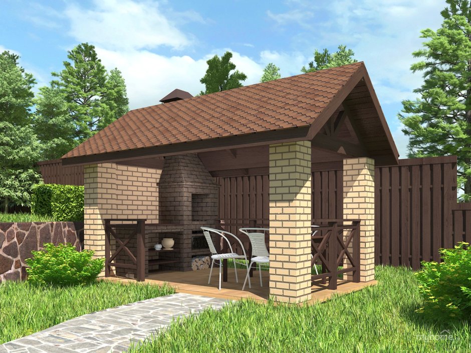 Баня из кирпича с верандой 6х8