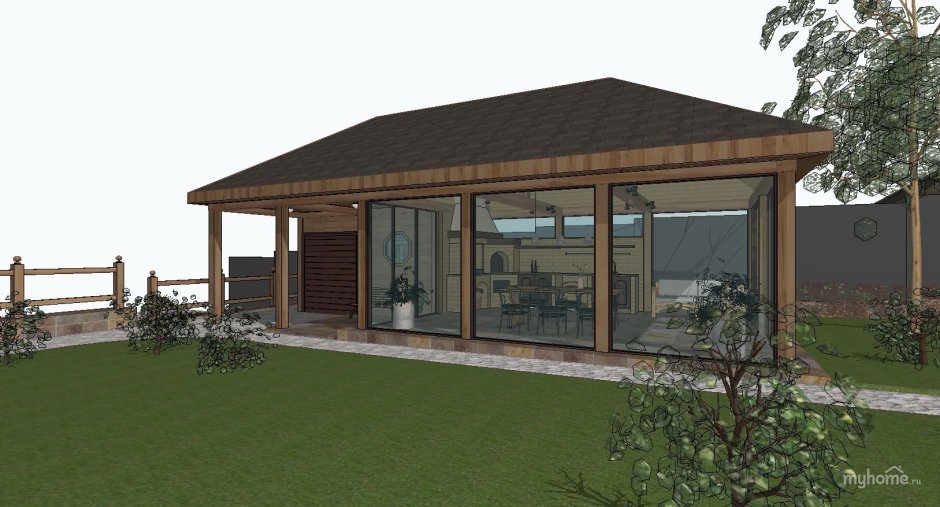 Беседка закрытая с мангальной зоной сбоку