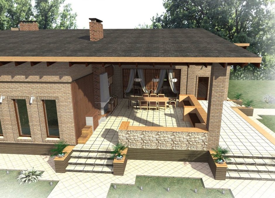 Баня с террасой и барбекюшницей