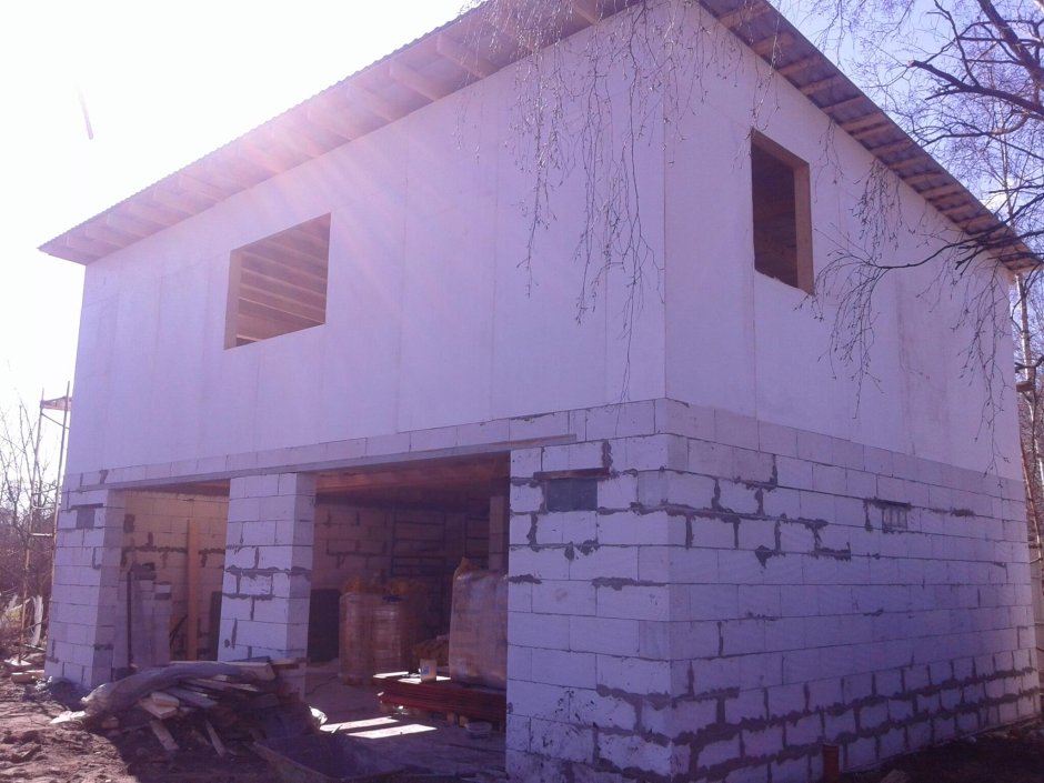 Гараж 2 этажа из пеноблоков