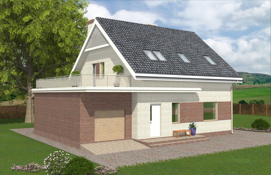 Шлакоблочный дом с террасой и гаражом