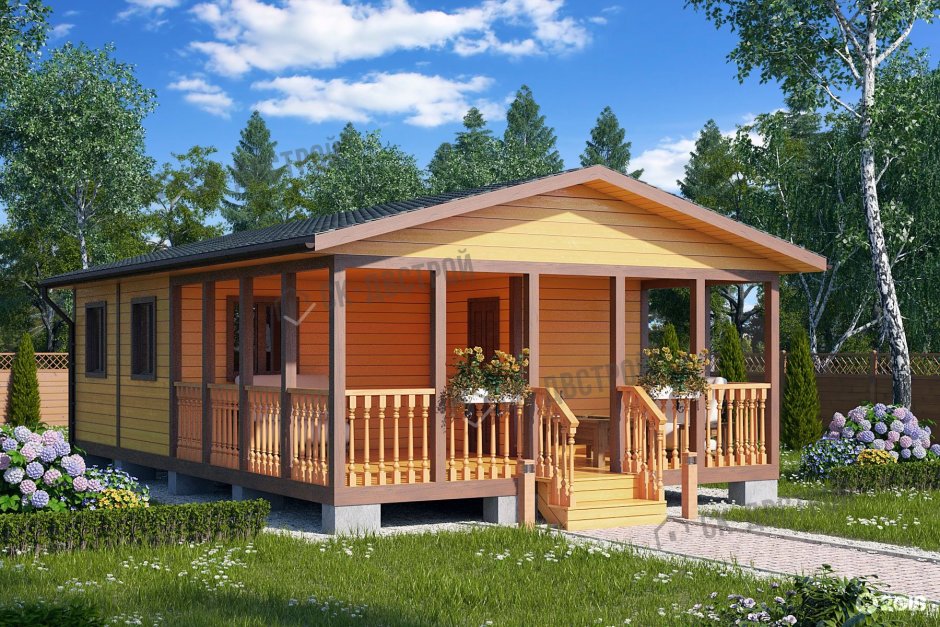 Баня с односкатной крышей и террасой