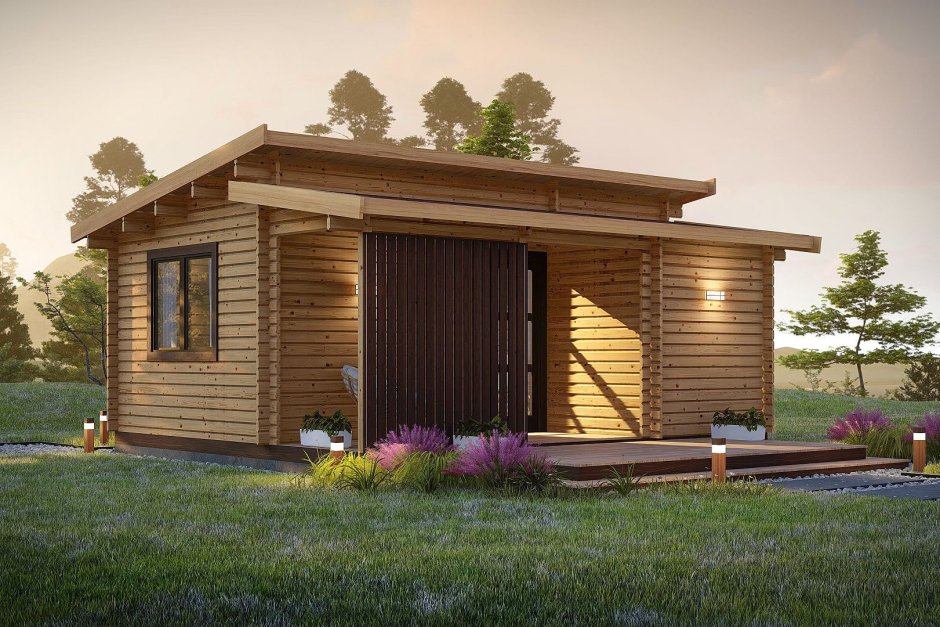 Баня хозблок с односкатной крышей