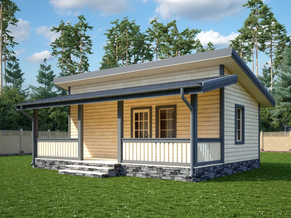 Баня 4x6 с верандой односкатной крышей