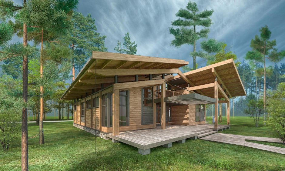 Финский дом баня с односкатной крышей