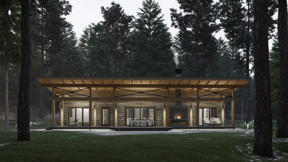 Баня с беседкой под односкатной крышей