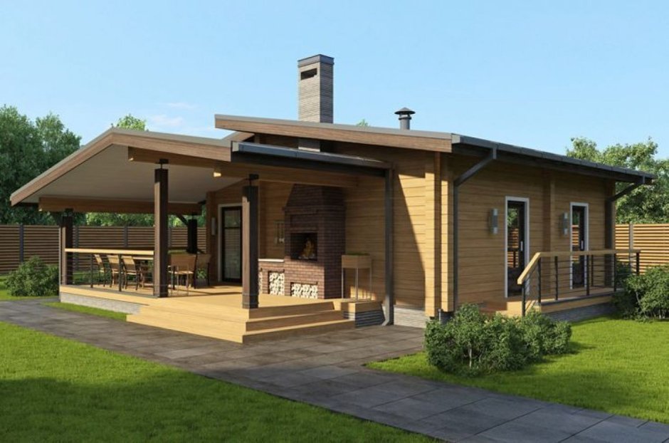 Проект бани с односкатной крышей и террасой