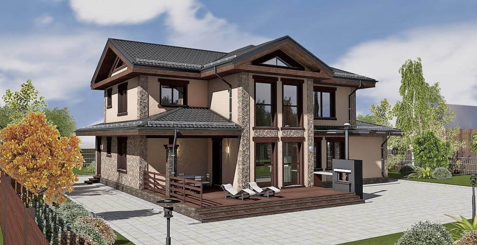 Красивые двухэтажные дома с террасой