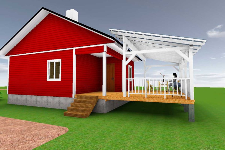 Пристрой к двускатной крыше