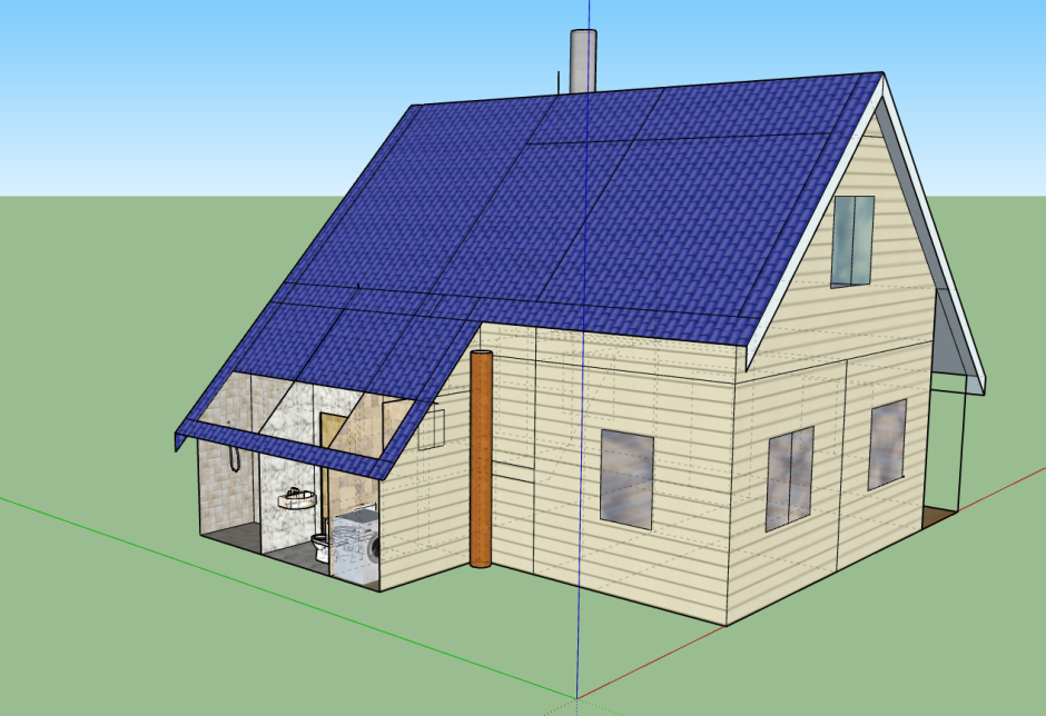 Трехскатная крыша террасы