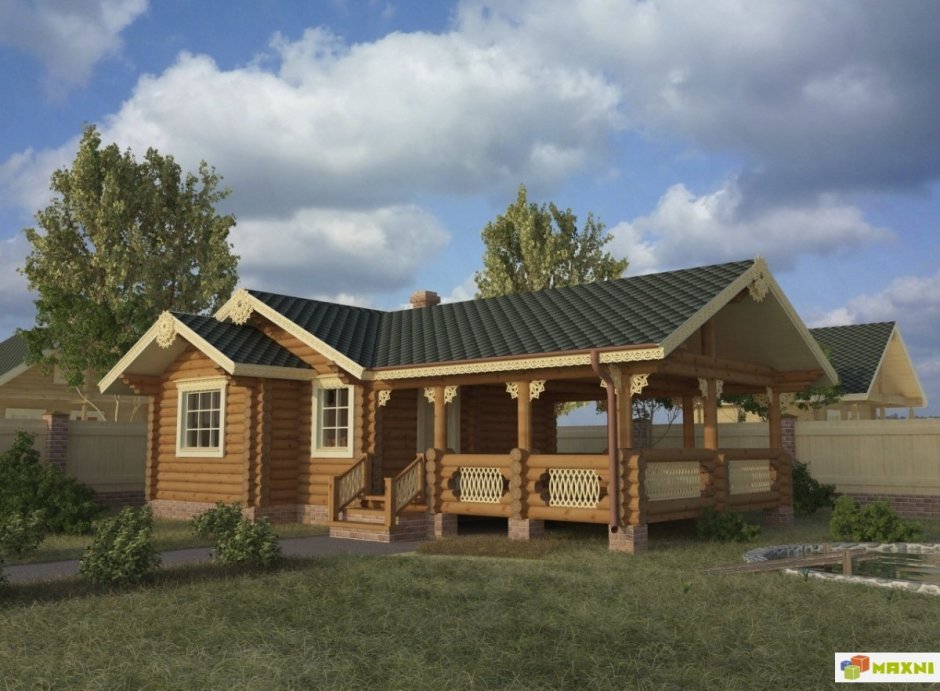 Баня с террасой из бруса 100х150