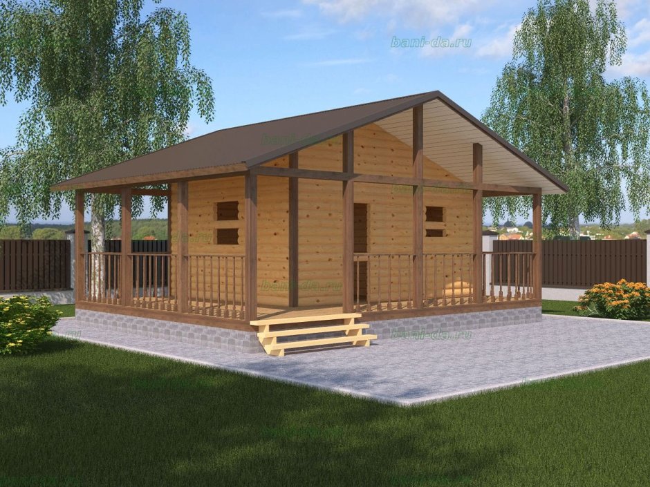 Баня с верандой под одной крышей 6на5