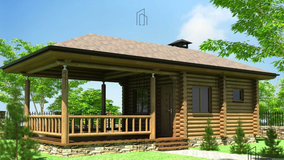 Баня 4 на 6 с беседкой под одной крышей