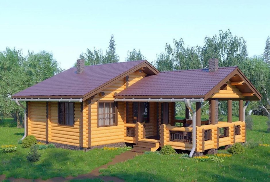 Баня с террасой под одной крышей 6х4м