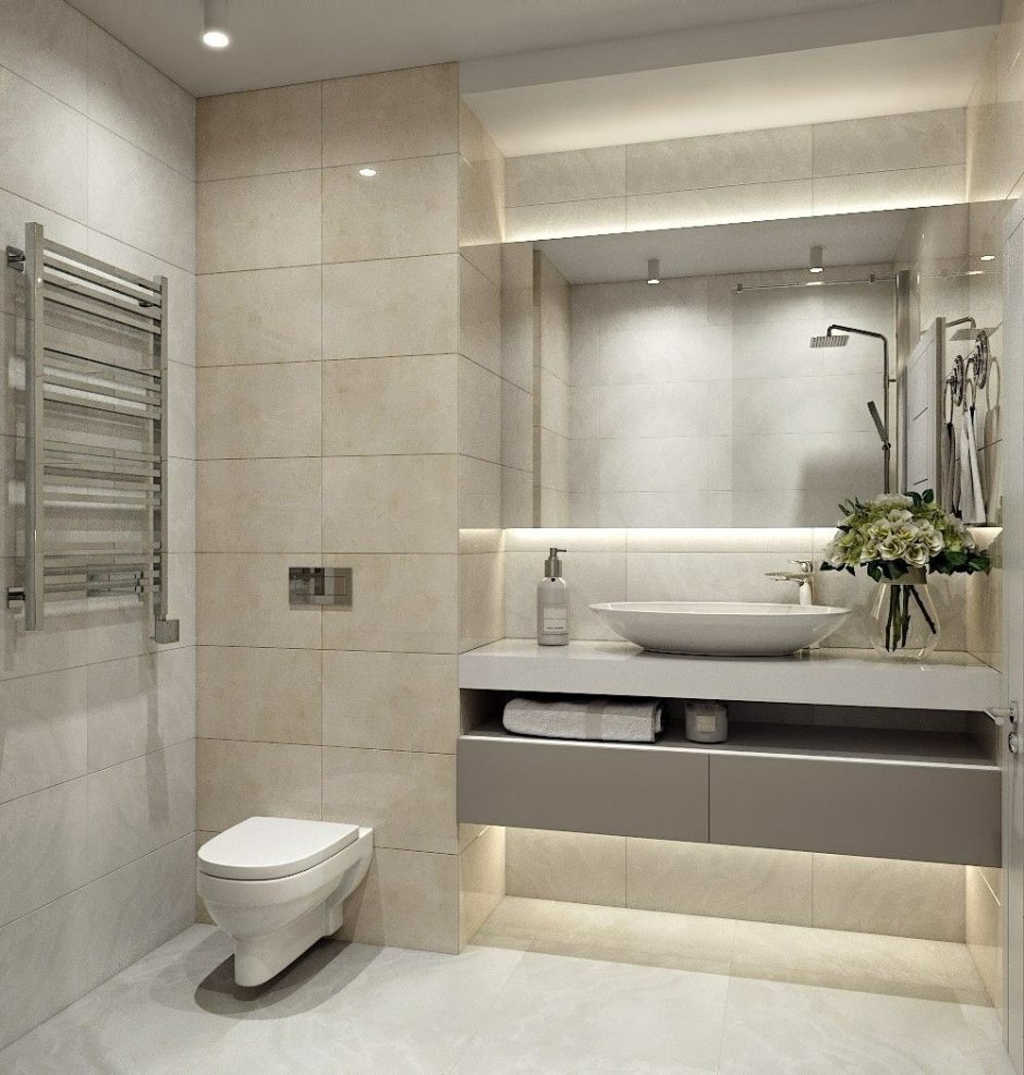 Стильная ванная в светлых тонах