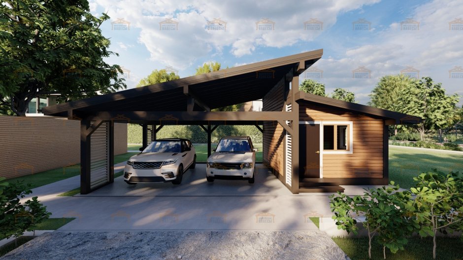 Хозблок с навесом для автомобиля