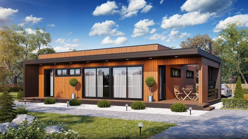 Каркасный дом 80 кв.м с односкатной крышей