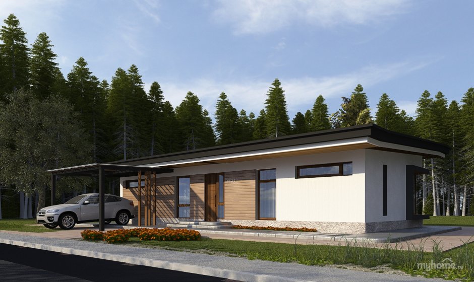 Одноэтажный дом с односкатной крышей 150 кв м