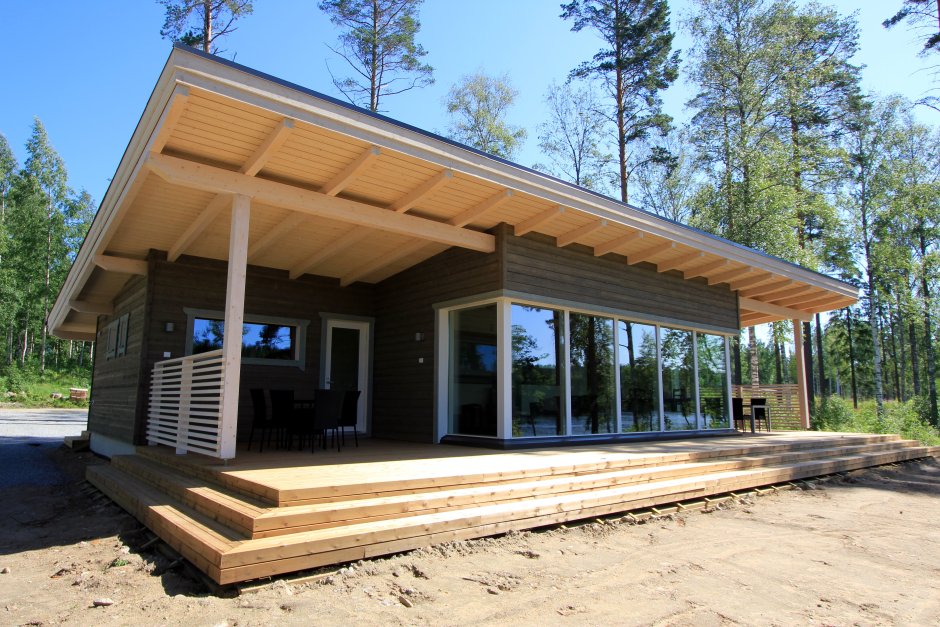 Финский дом баня с односкатной крышей