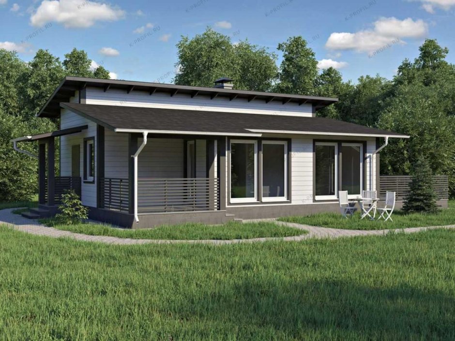 Одноэтажный дом 80 м2 односкатная крыша