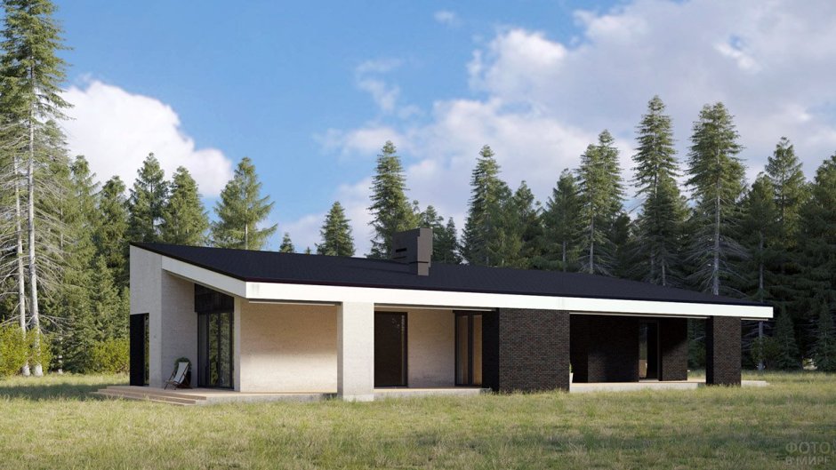 Проекты одноэтажных домов с односкатной крышей