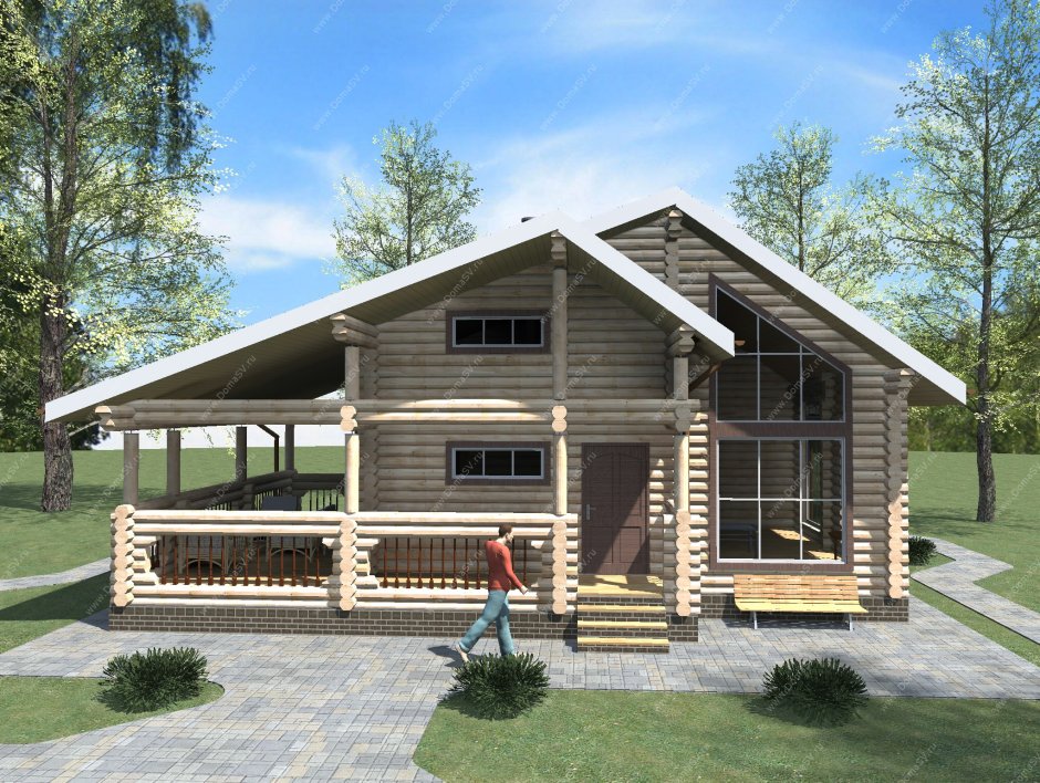 Дом-баня из бруса 8х8 с мансардой и верандой