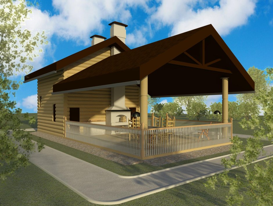 Баня из оцилиндрованного бревна с мансардой