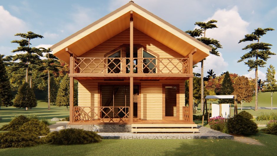 Баня двухэтажная с террасой