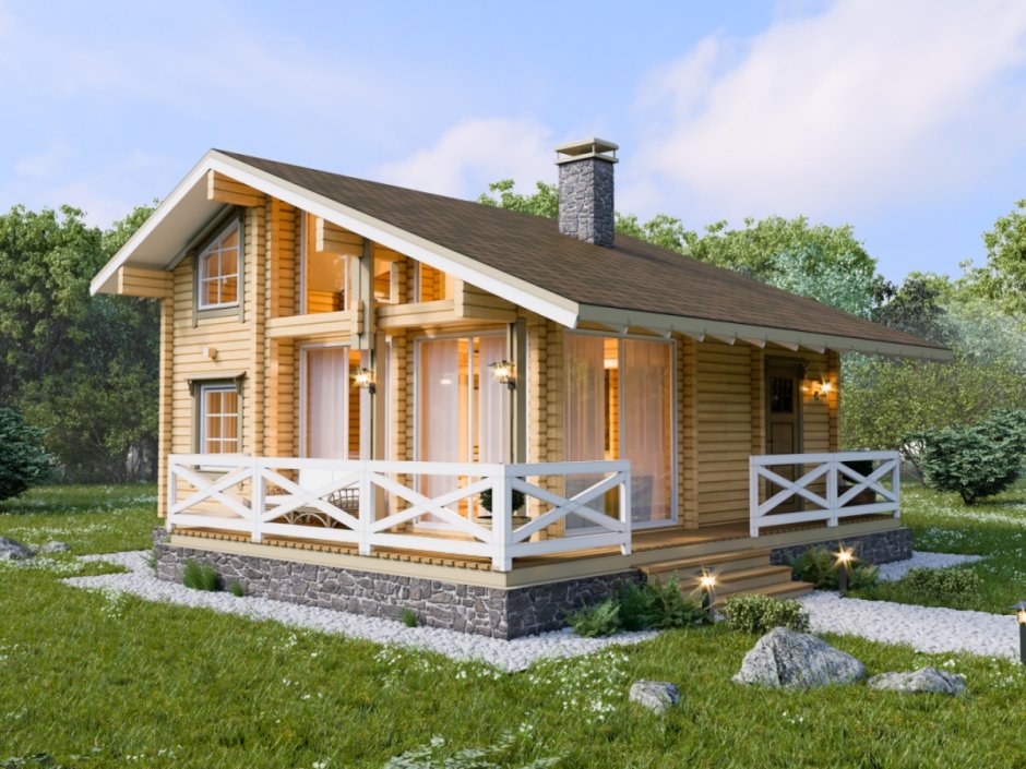 Двухэтажная баня из бревна