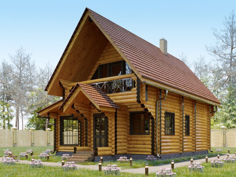 Двухэтажная баня с террасой