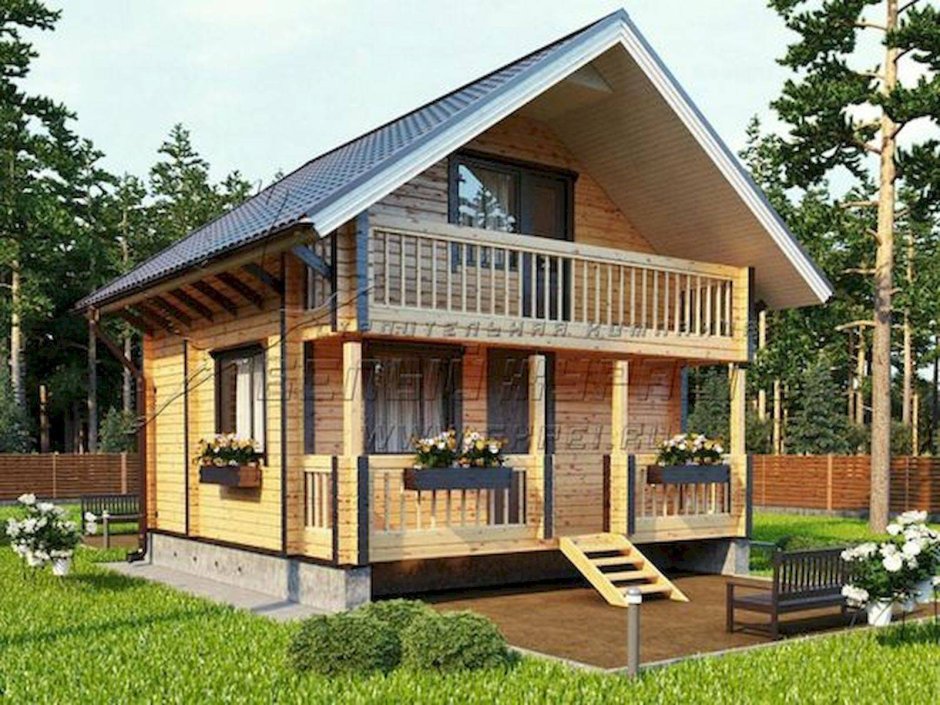 Баня-дом двухэтажная из бревна 6 на6