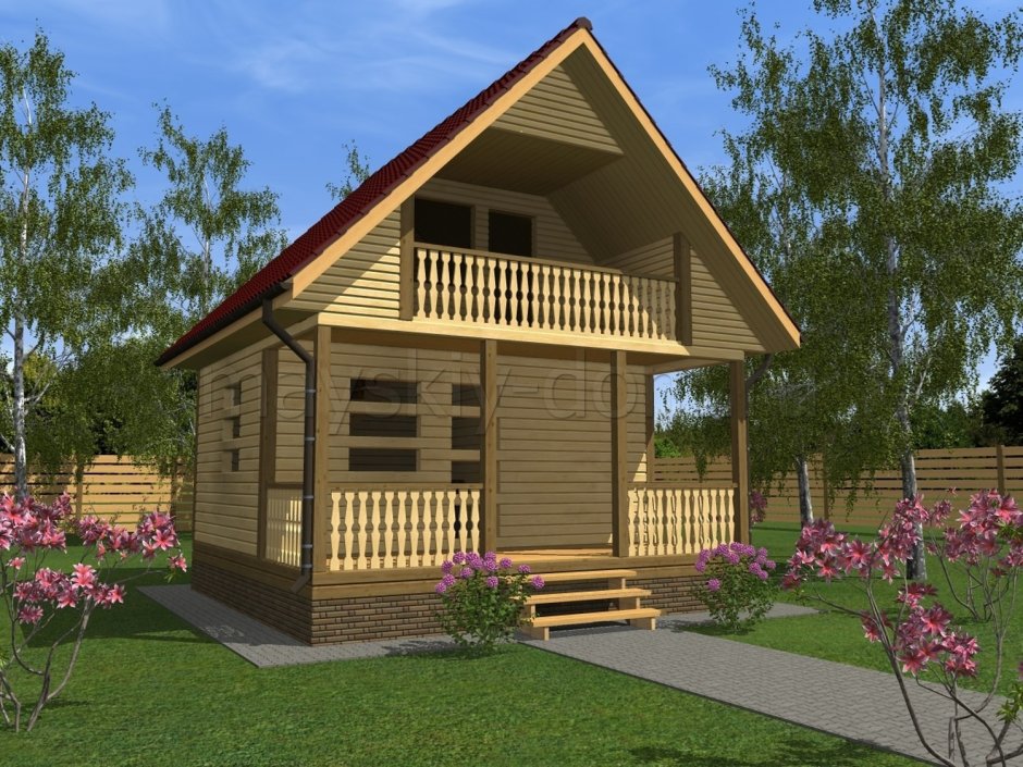 Баня двухэтажная с террасой