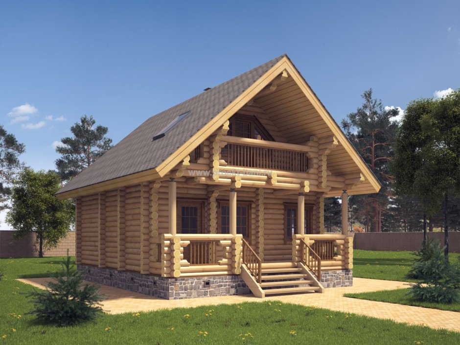 Баня 6 на 6 с мансардой и верандой