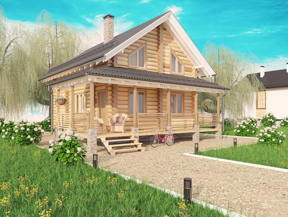 Дом-баня 6х6 с мансардой из бревна