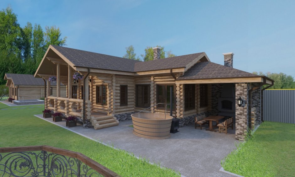 Дом с верандой и баней