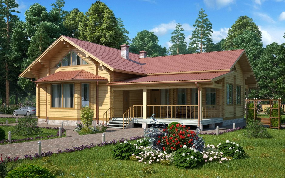 Двухэтажная баня с беседкой