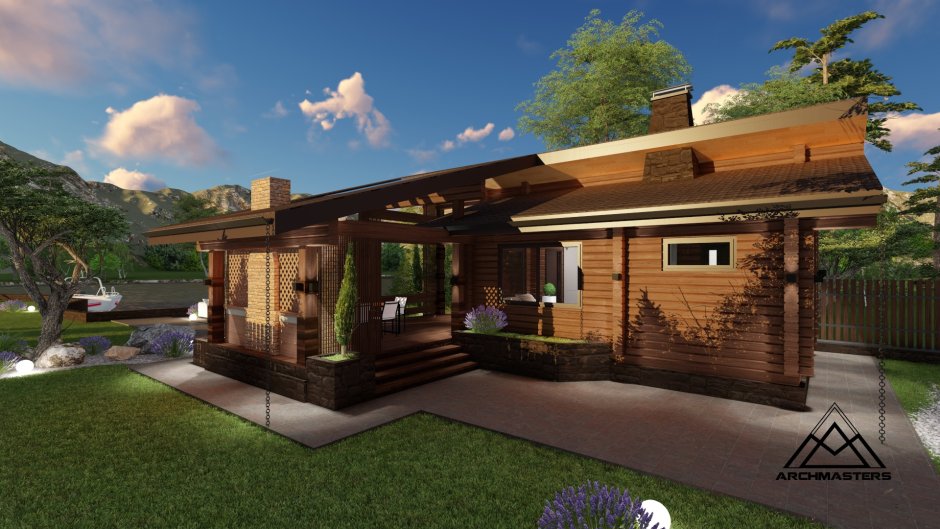 Баня с мансардой и террасой 8на9