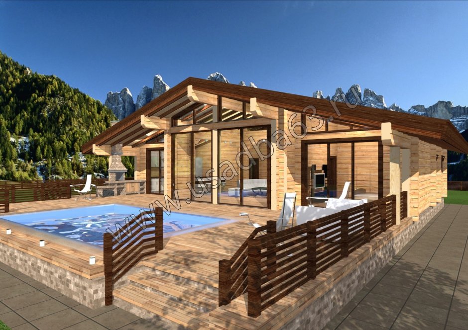 Сруб баня-дом 6х6 с мансардой и верандой из бруса