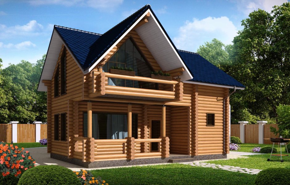 Баня из клееного бруса 2 этажа с террасой