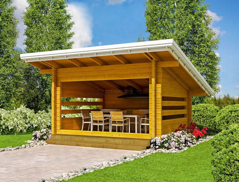 Навес из бруса 100х100 односкатный