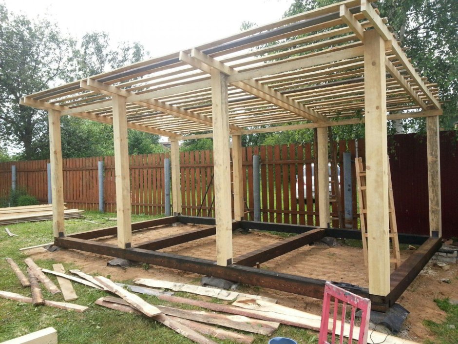 Навес из бруса 100х100 с односкатной крышей