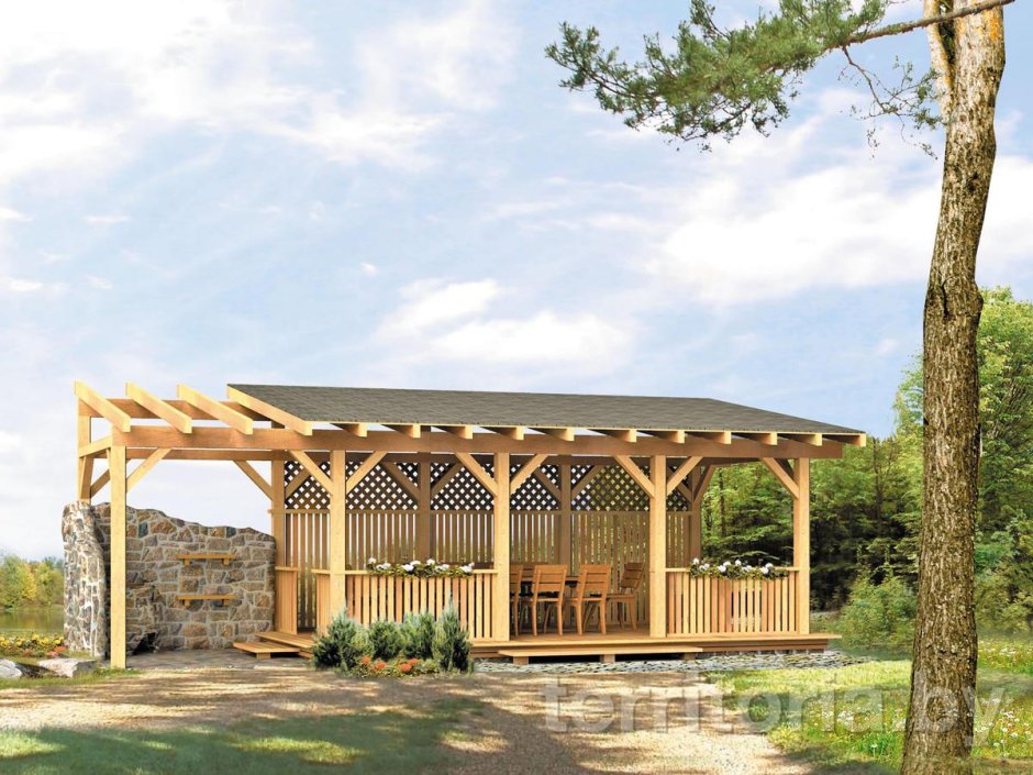 Беседка из дерева односкатная «Грин Вуд»