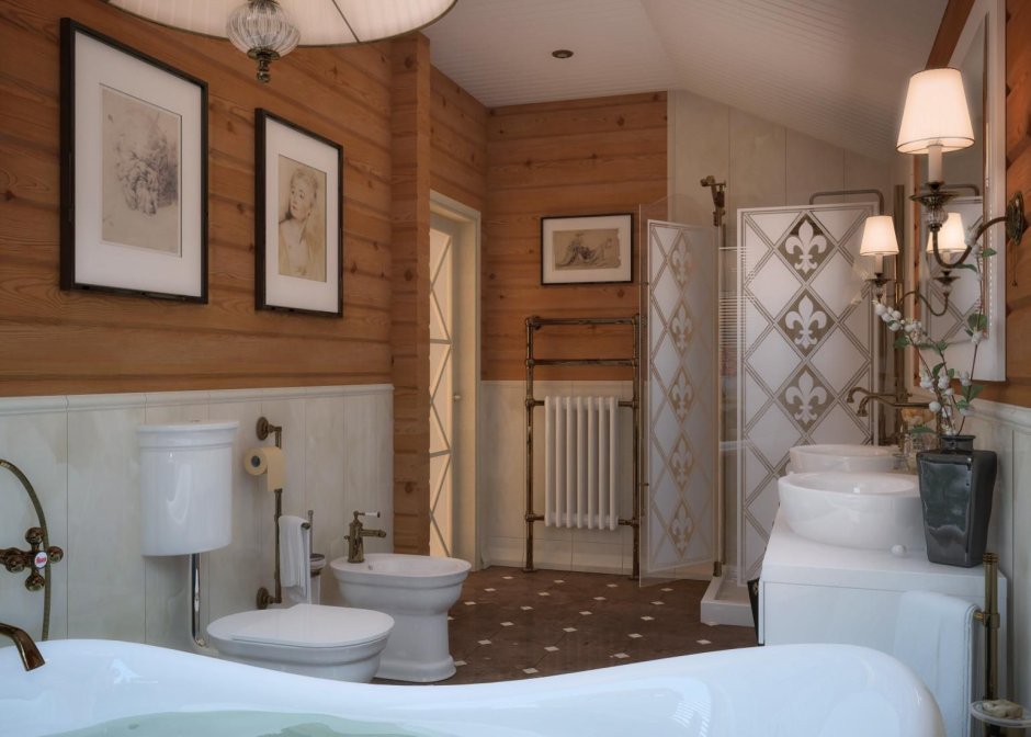 Ванная в стиле Прованс в деревянном доме