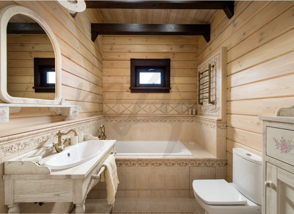 Ванная комната в доме из клееного бруса