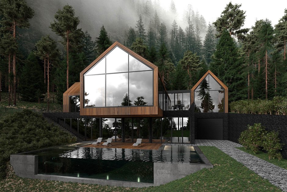 Дом в современном стиле в лесу