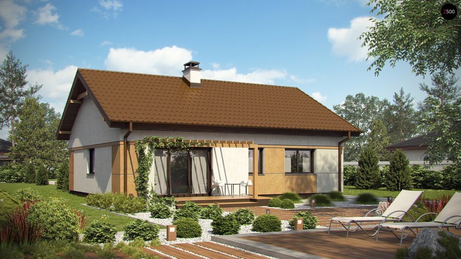 Одноэтажный дом с двускатной крышей