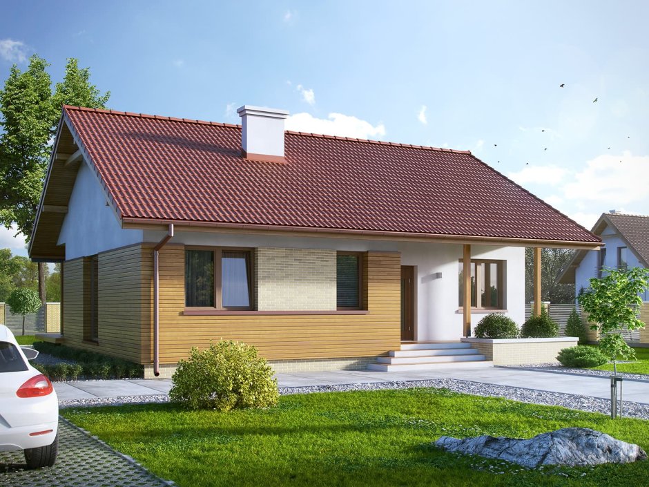 Одноэтажный дом 10х10 с двускатной крышей